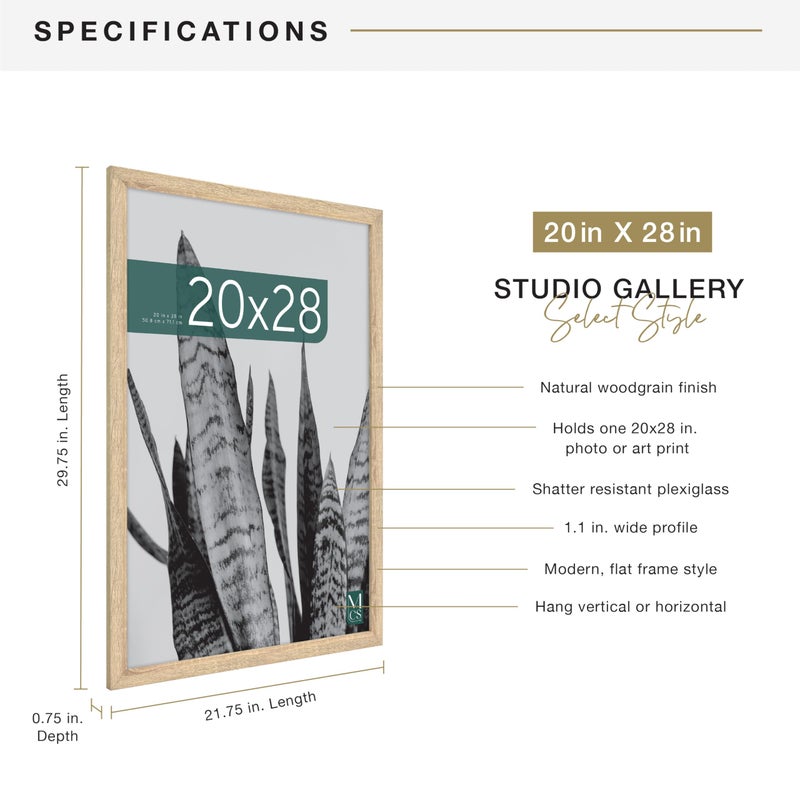MCS Studio Gallery 20x28 Poster Frame Natural Woodgrain Engineered Wood, Vertical & Horizontal Wall Hanging Large Picture Frame for Photos, Posters & Art Prints (1-Pack) - Image 4
